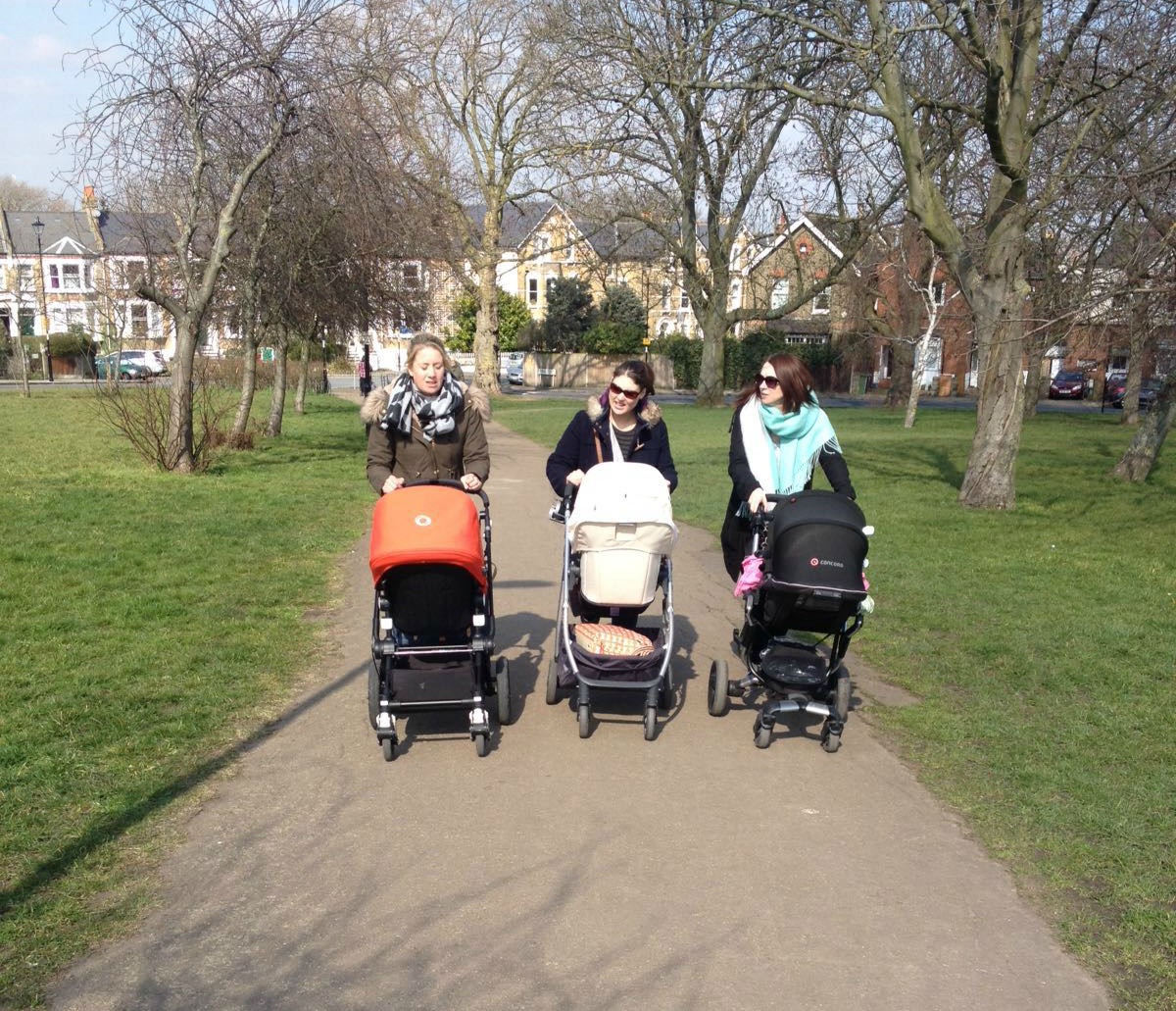 Pushing buggy in the park
