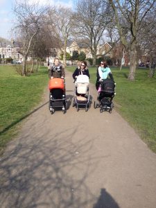 Pushing buggy in the park