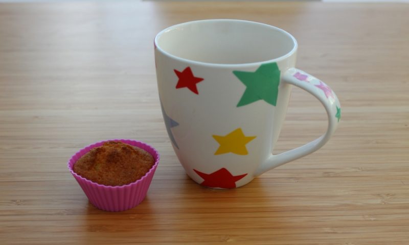 Cake in a Vremi Baking Cup with Cup of Tea