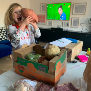 Excitement of receiving our meat and veg delivery. Just look at the size of that sweet potato.
