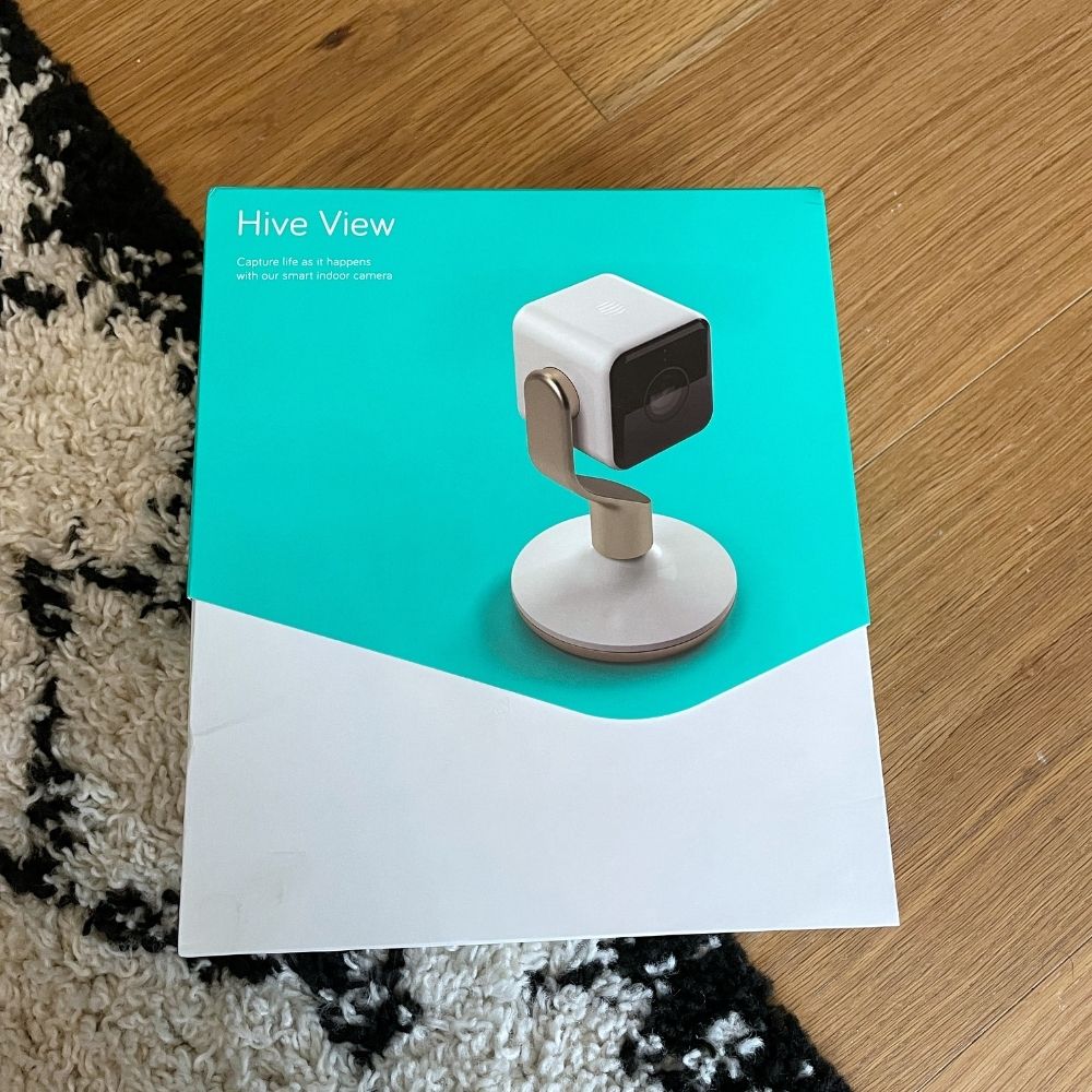 The Hive Homeshield Indoor Camera in its box. 