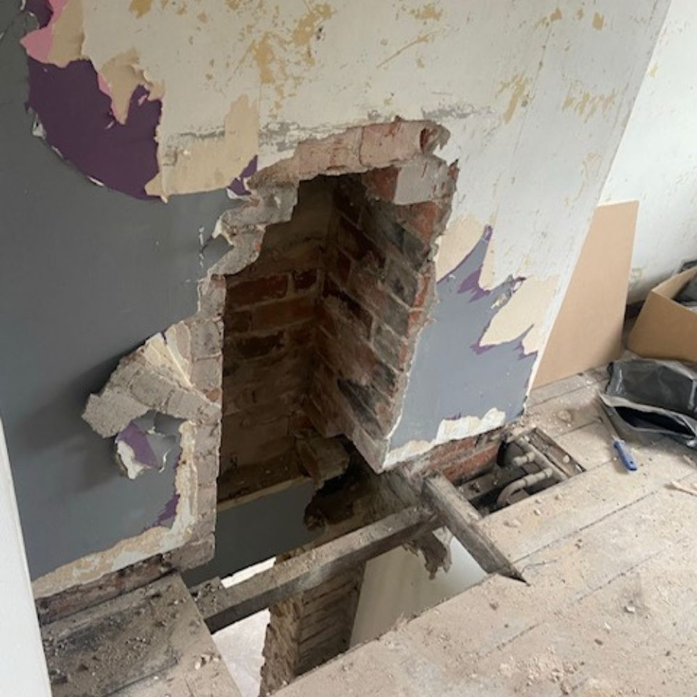 The upstairs unsupported chimney breast. 
