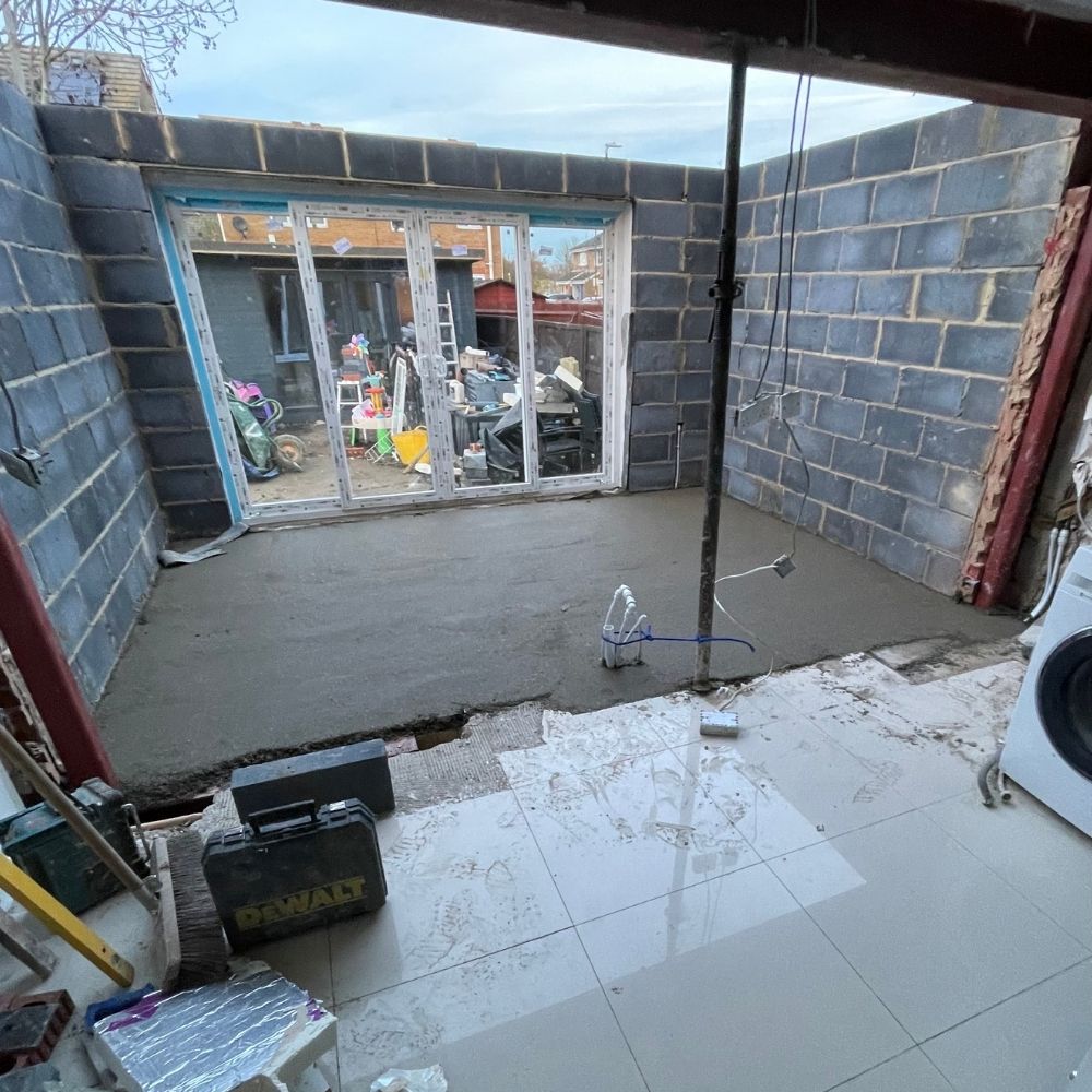 The kitchen extension being built