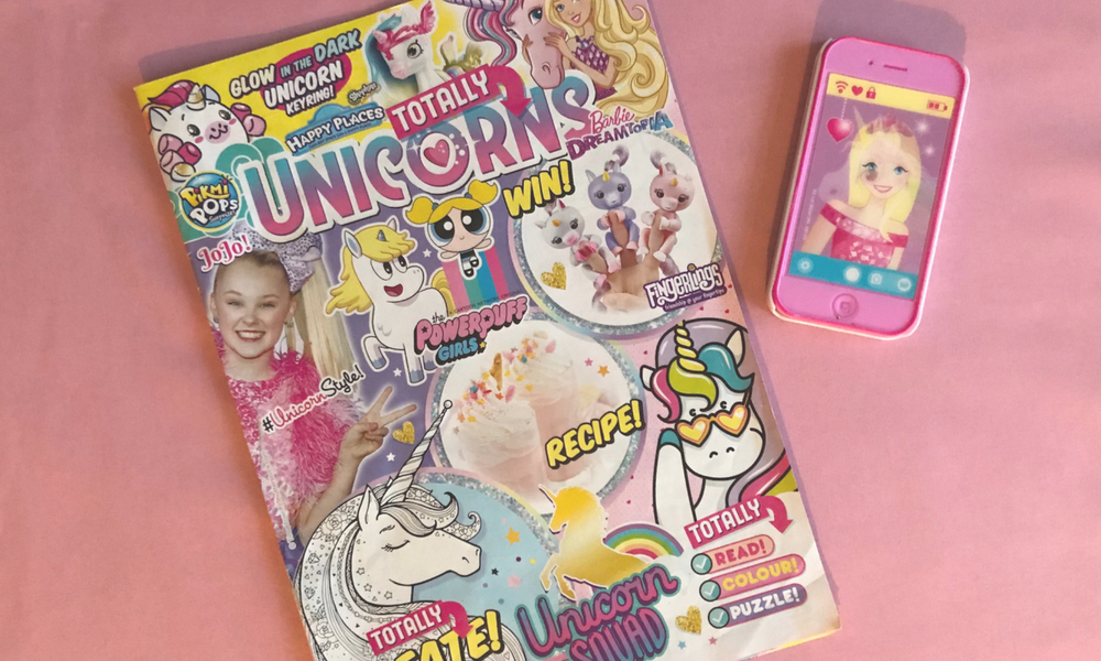 The front cover and one of the free gifts with Totally Unicorn magazine